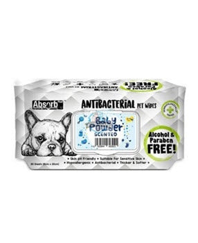 Absorb Plus Antibacterial Baby Powder Scented Pet Wipes (3 Packs Promo)