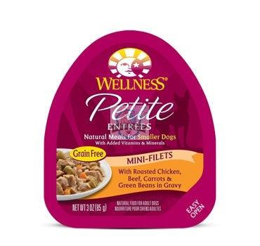 Wellness Petite Entrees Mini-Filets Roasted Chicken, Beef, Carrots & Green Beans in Gravy Cup Tray Dog Food
