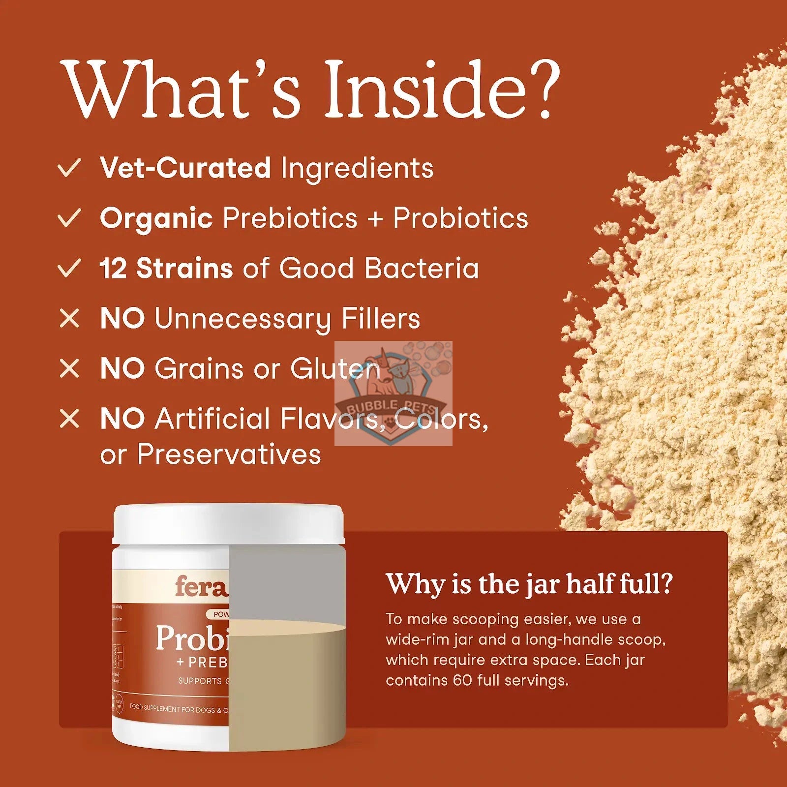 Fera Pet Organics Probiotics w Prebiotics Supplement for Dogs & Cats