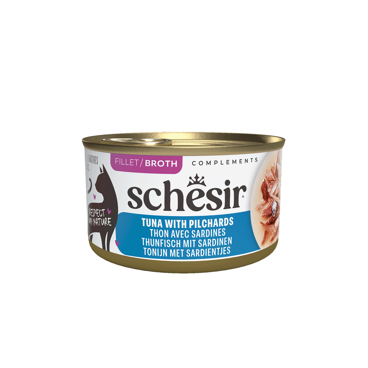 Schesir Complements Tuna with Pilchards in Broth Canned Wet Cat Food