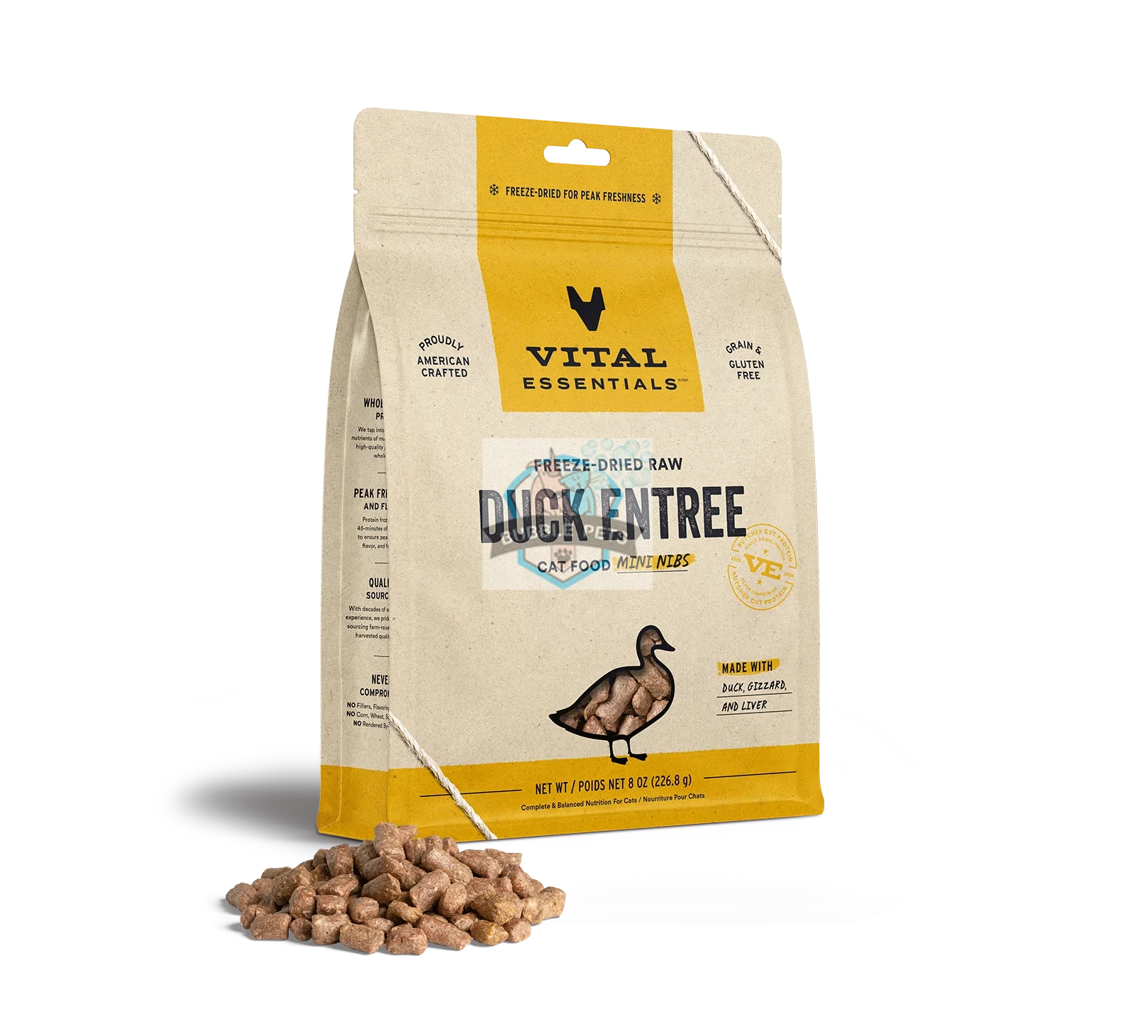 Vital Essentials Freeze Dried Duck Raw Complete Meals for Cats - Mini-Nibs [8oz]