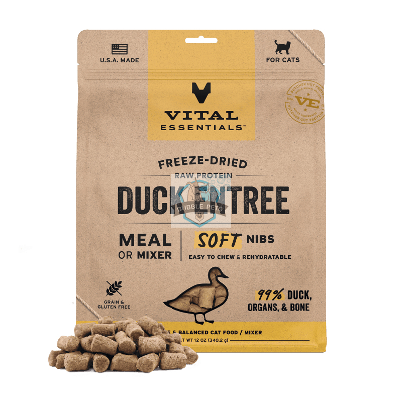 Vital Essentials Freeze Dried Soft Nibs Duck Cat Food 12oz