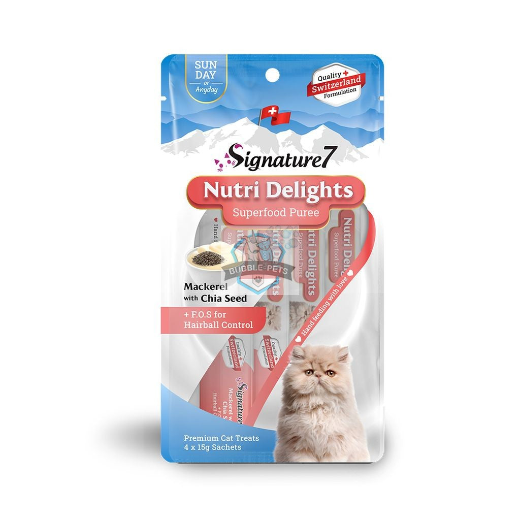 Signature7 Cat Nutri Delights Superfood Puree - Mackerel with Chia Seed for Hairball Control