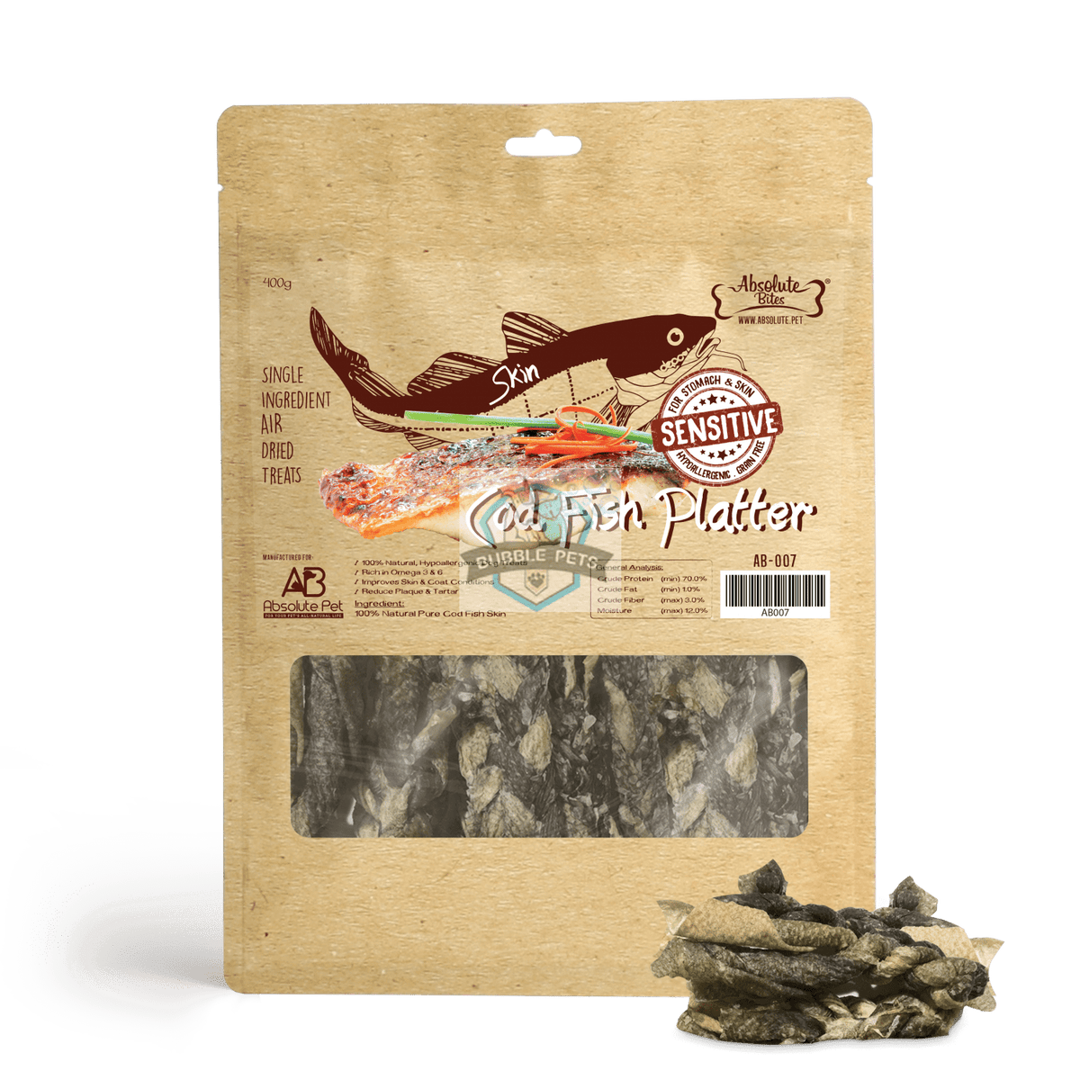 Absolute Bites Air Dried Cod Fish Platter 400g — Singapore's Pet
