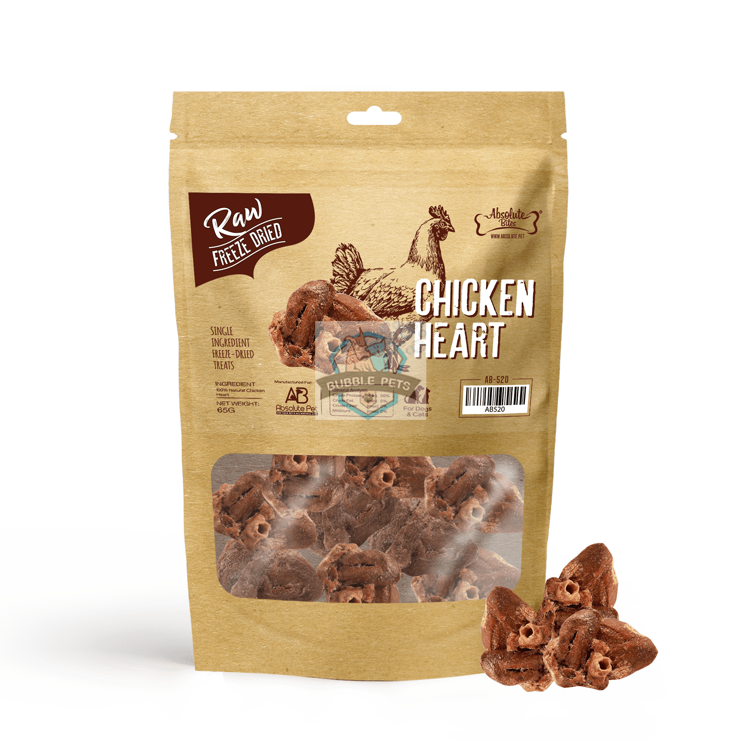 Absolute Bites Raw Freeze Dried Raw Chicken Heart 65g