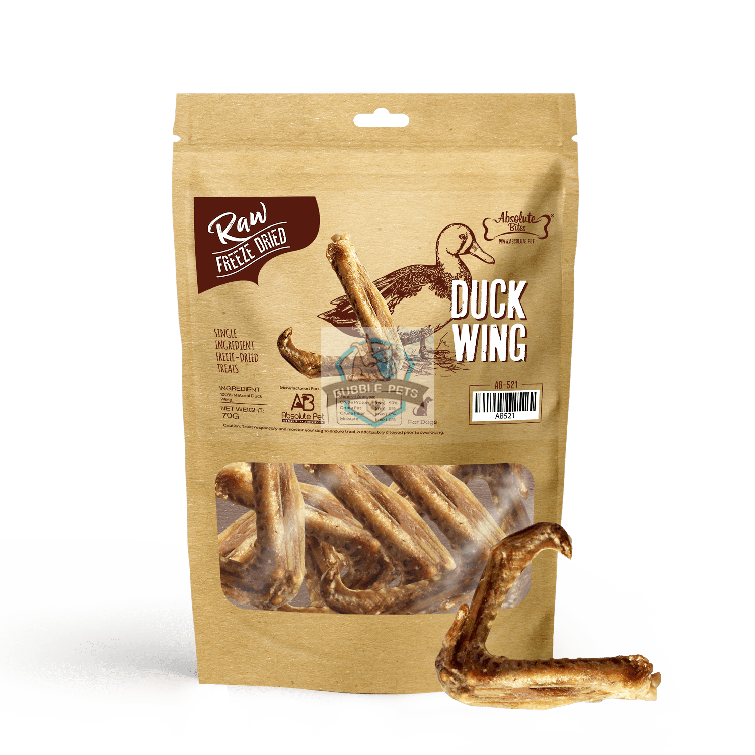 Absolute Bites Raw Freeze Dried Raw Duck Wings 70g