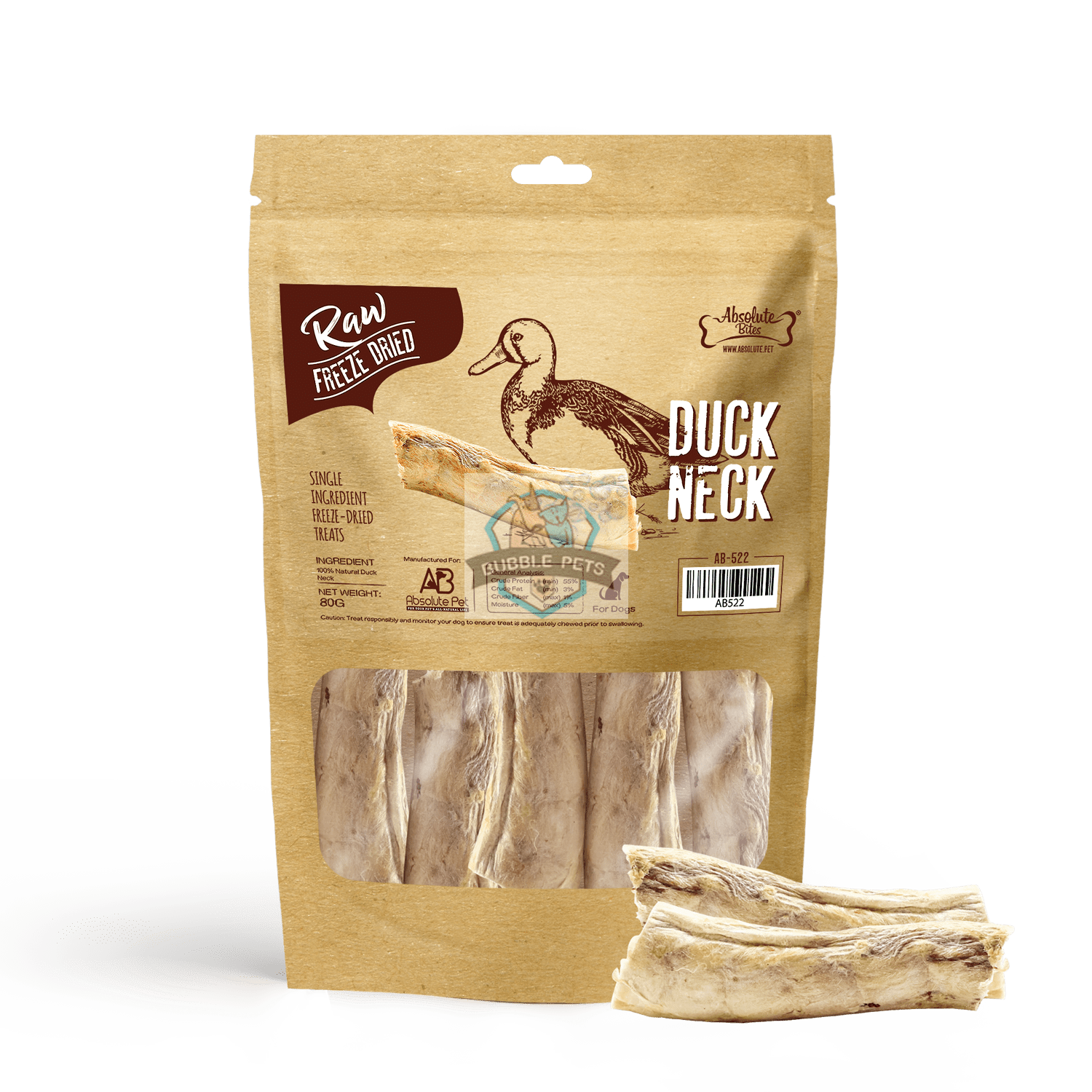 Absolute Bites Raw Freeze Dried Raw Duck Neck 80g