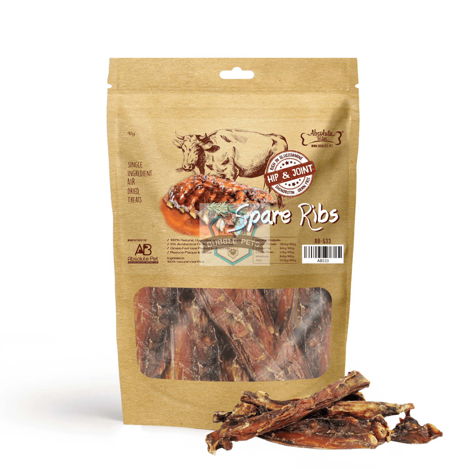 Absolute Bites Air Dried 100% Real Veal Spare Ribs 250g