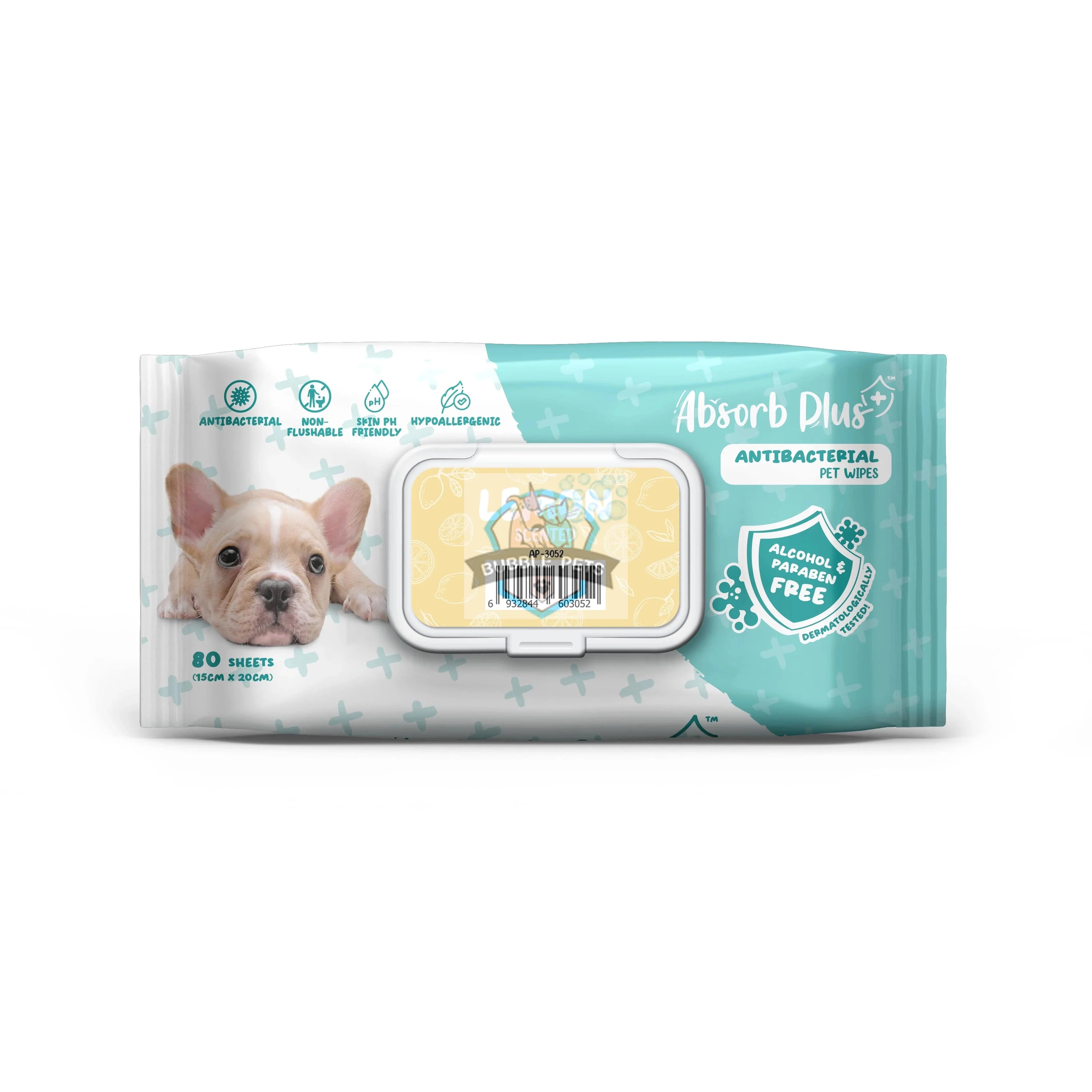 NEW LOOK: Absorb Plus Antibacterial Lemon Scented Pet Wipes (3 Packs Promo)