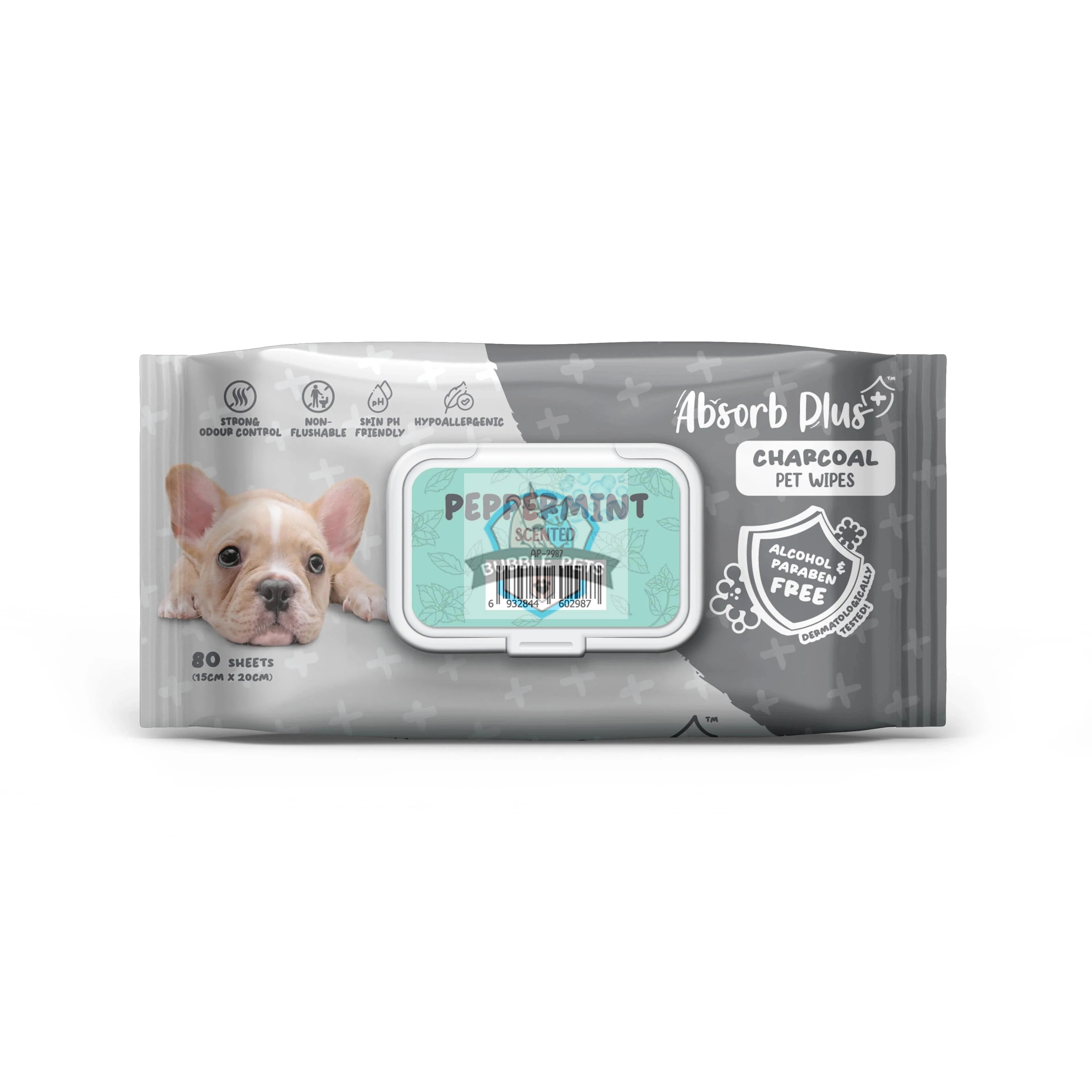 NEW LOOK: Absorb Plus Charcoal Peppermint Scented Pet Wipes (3 Packs Promo)