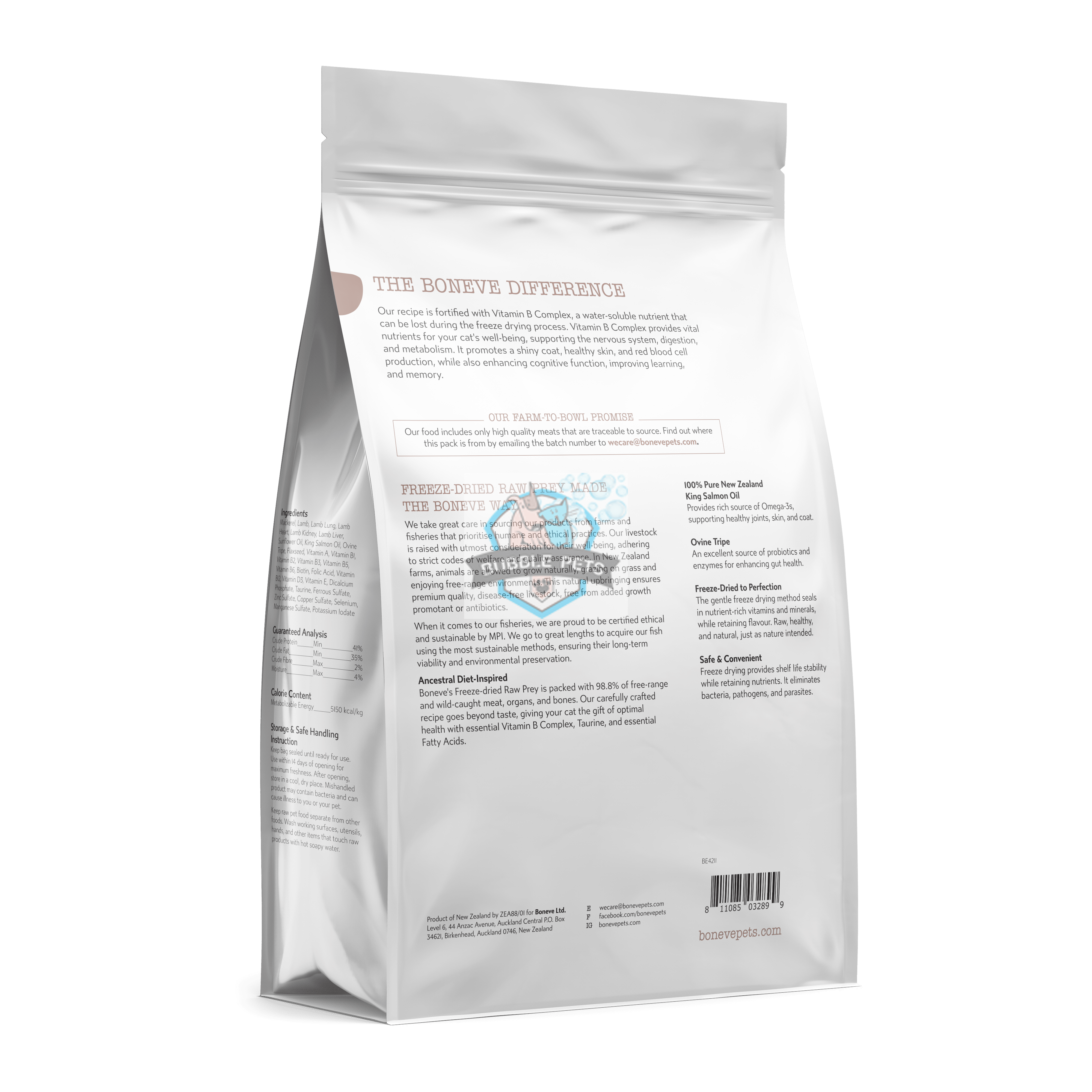 Boneve Freeze-dried Raw Prey Mackeral & Lamb Cat Food