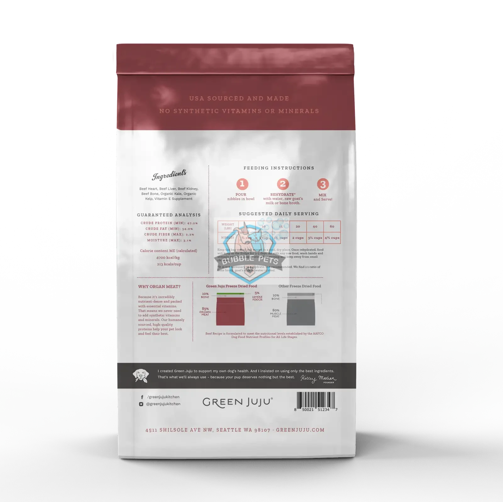 Green Juju Freeze Dried Beef Raw Diet Food for Dogs