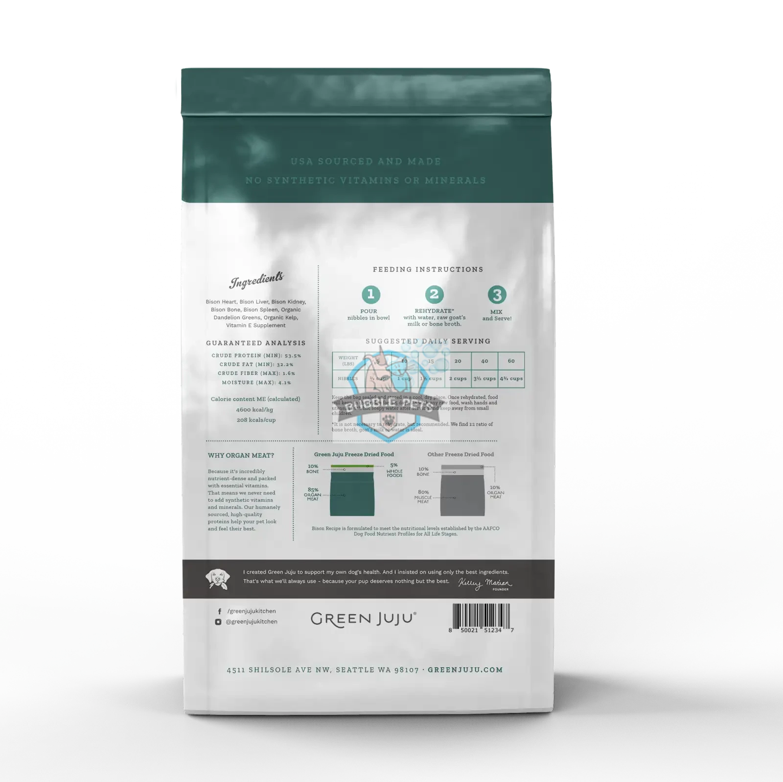 Green Juju Freeze Dried Bison Raw Diet Food for Dogs