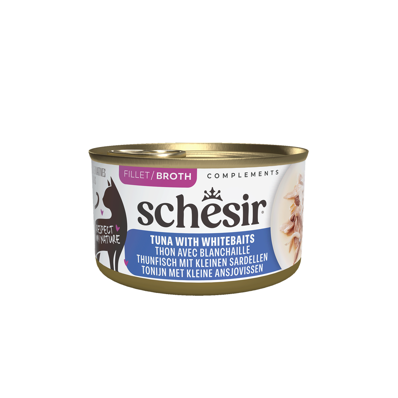 Schesir Complements Tuna with Whitebaits in Broth Canned Wet Cat Food
