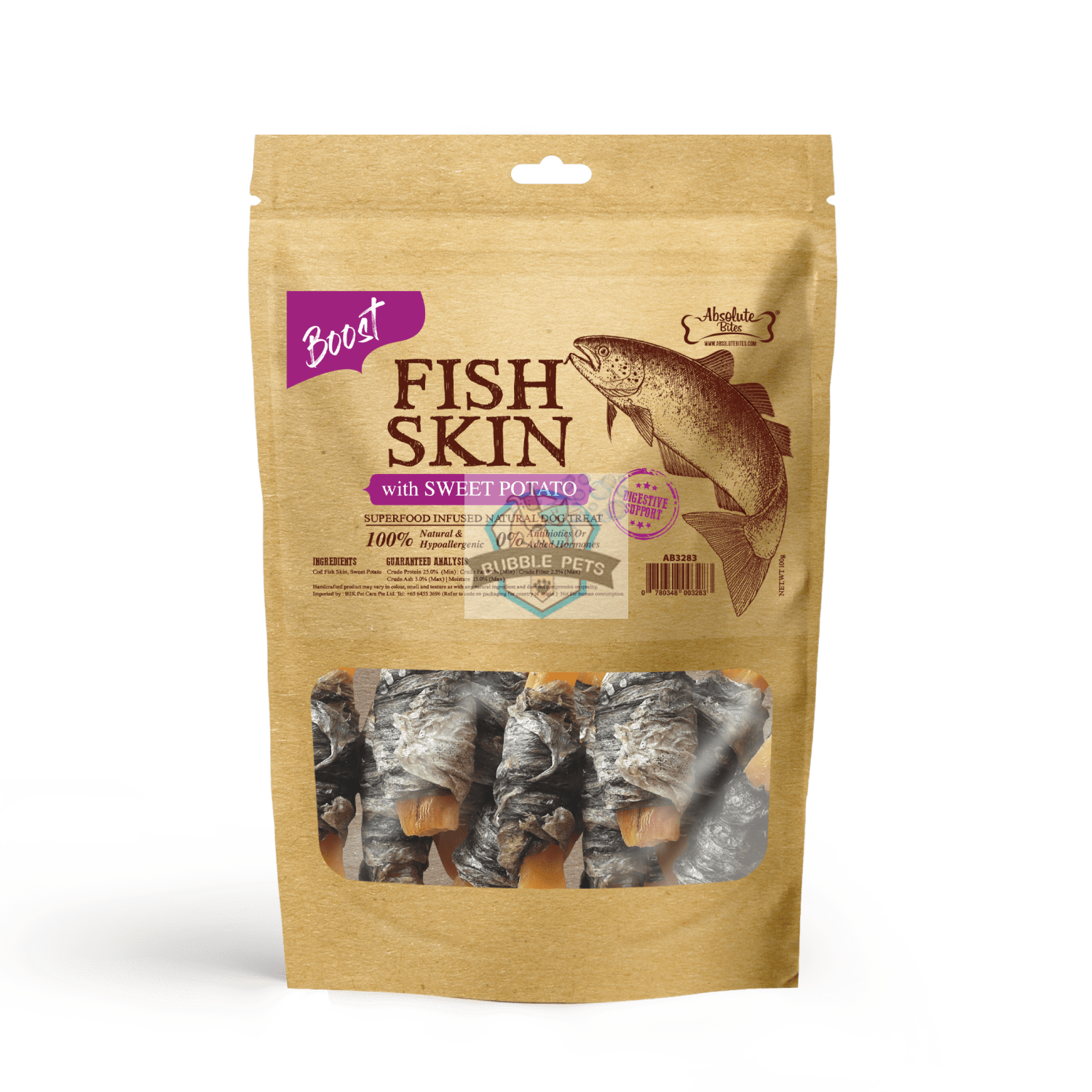 Absolute Bites Fish Skin With Sweet Potato — Singapore's Pet Proficient  Online Pet Store I Online Pet Shop I Bubble Pets