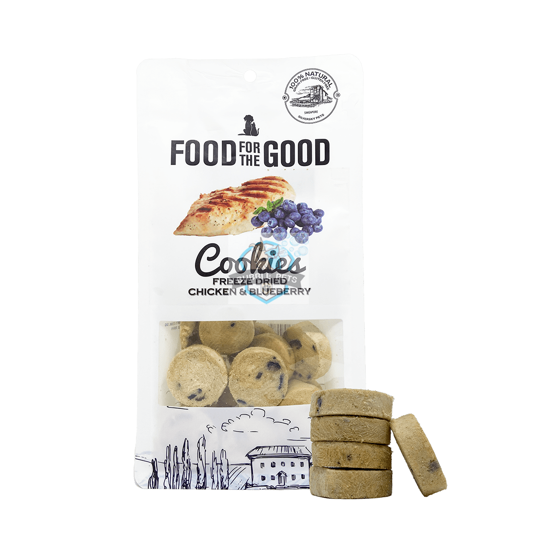 25% PROMO: Food For The Good Freeze Dried Chicken and Blueberry Cookies Treats for Dogs & Cats