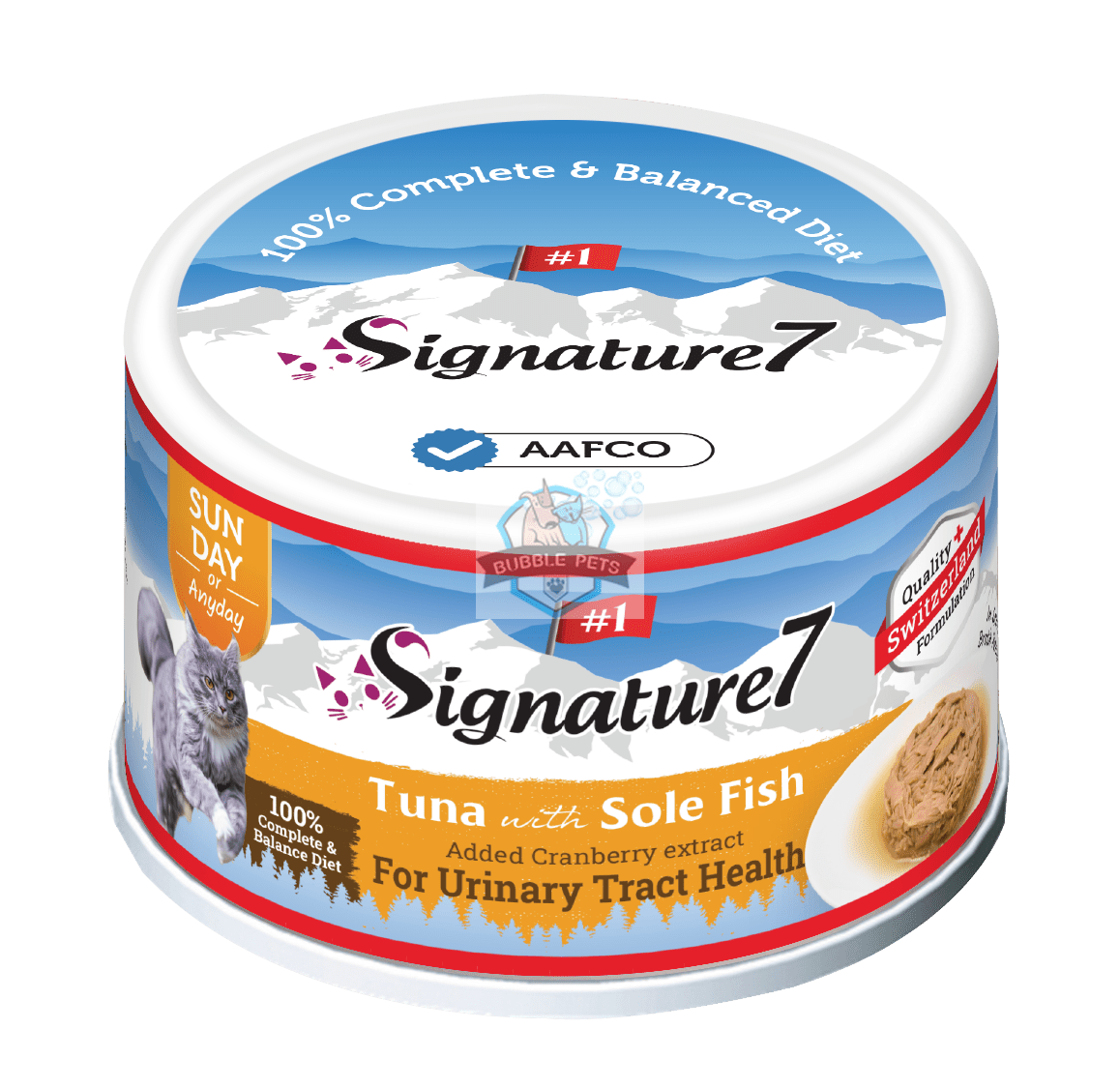 Signature7 Swiss Gravy Cat Wet Can -Tuna with Sole Fish added Cranberry Extract in Gravy