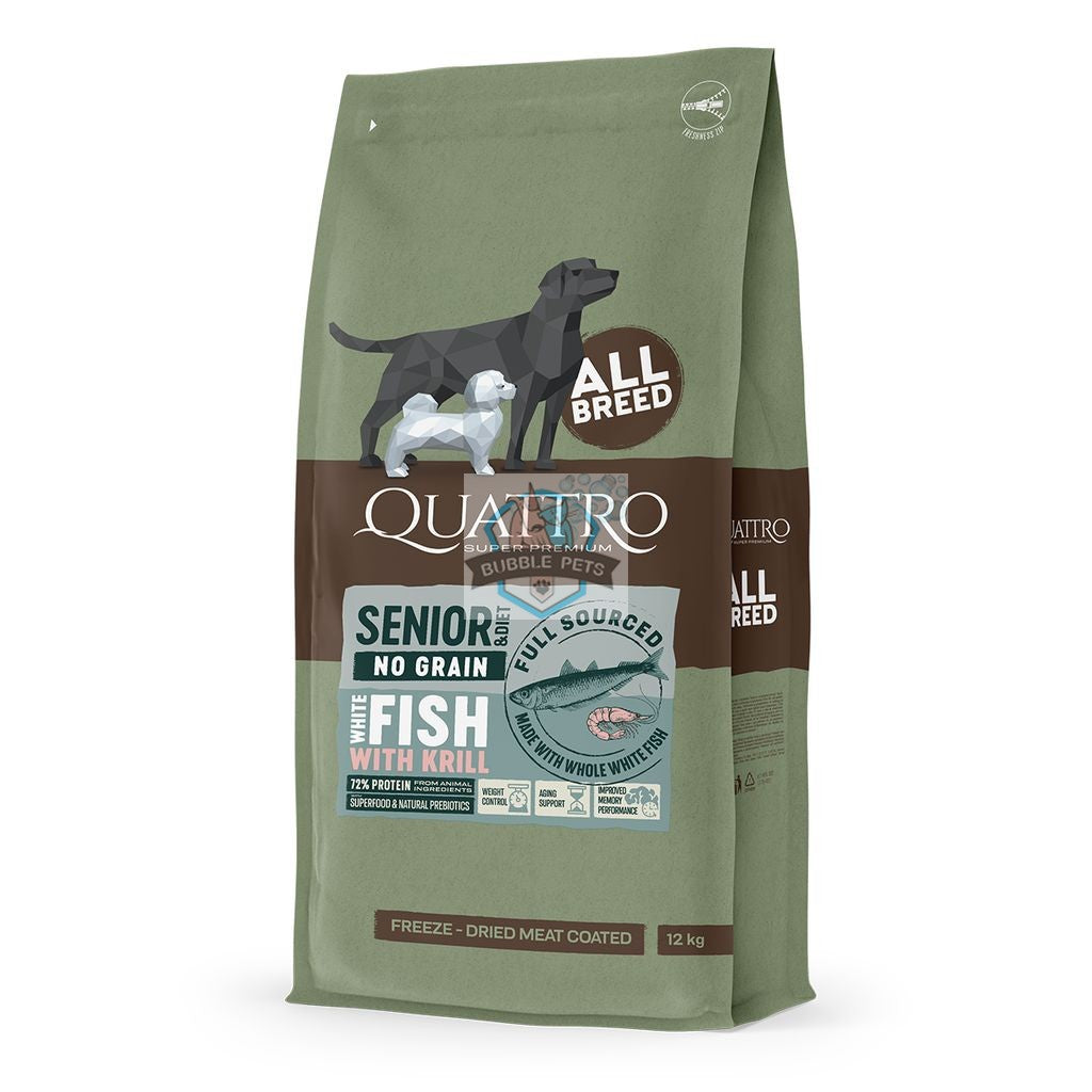 Launch Promotion: Quattro Senior & Diet All Breed No Grain Dry Dog Food - Whitefish & Krill