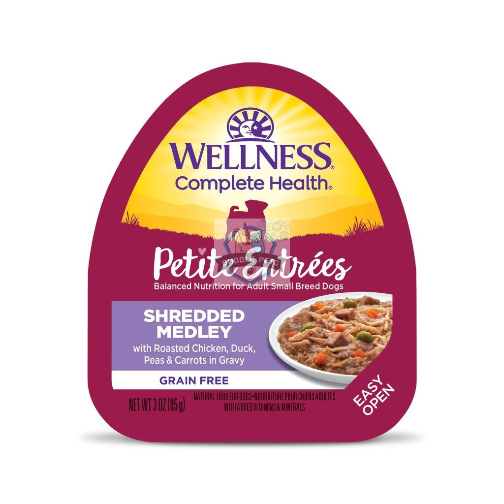 Wellness Petite Entrees Shredded Medley Roasted Chicken, Duck, Peas & Carrots Cup Tray Dog Food