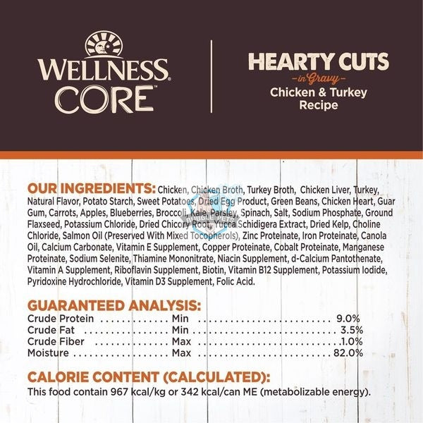 Wellness CORE Grain-Free Hearty Cuts in Gravy Chicken & Turkey Wet Dog Food