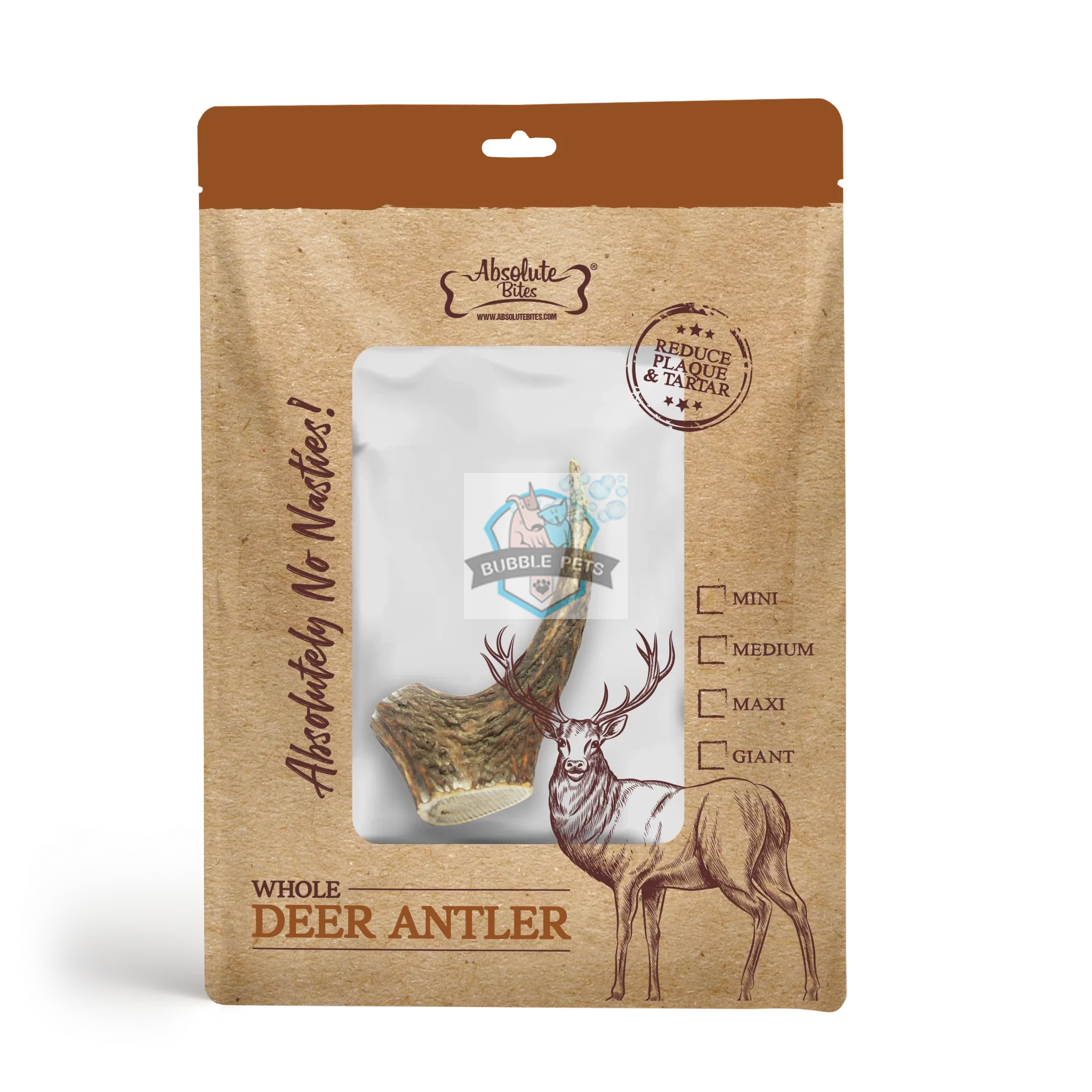 Absolute Bites Whole Deer Antlers Dental Chew