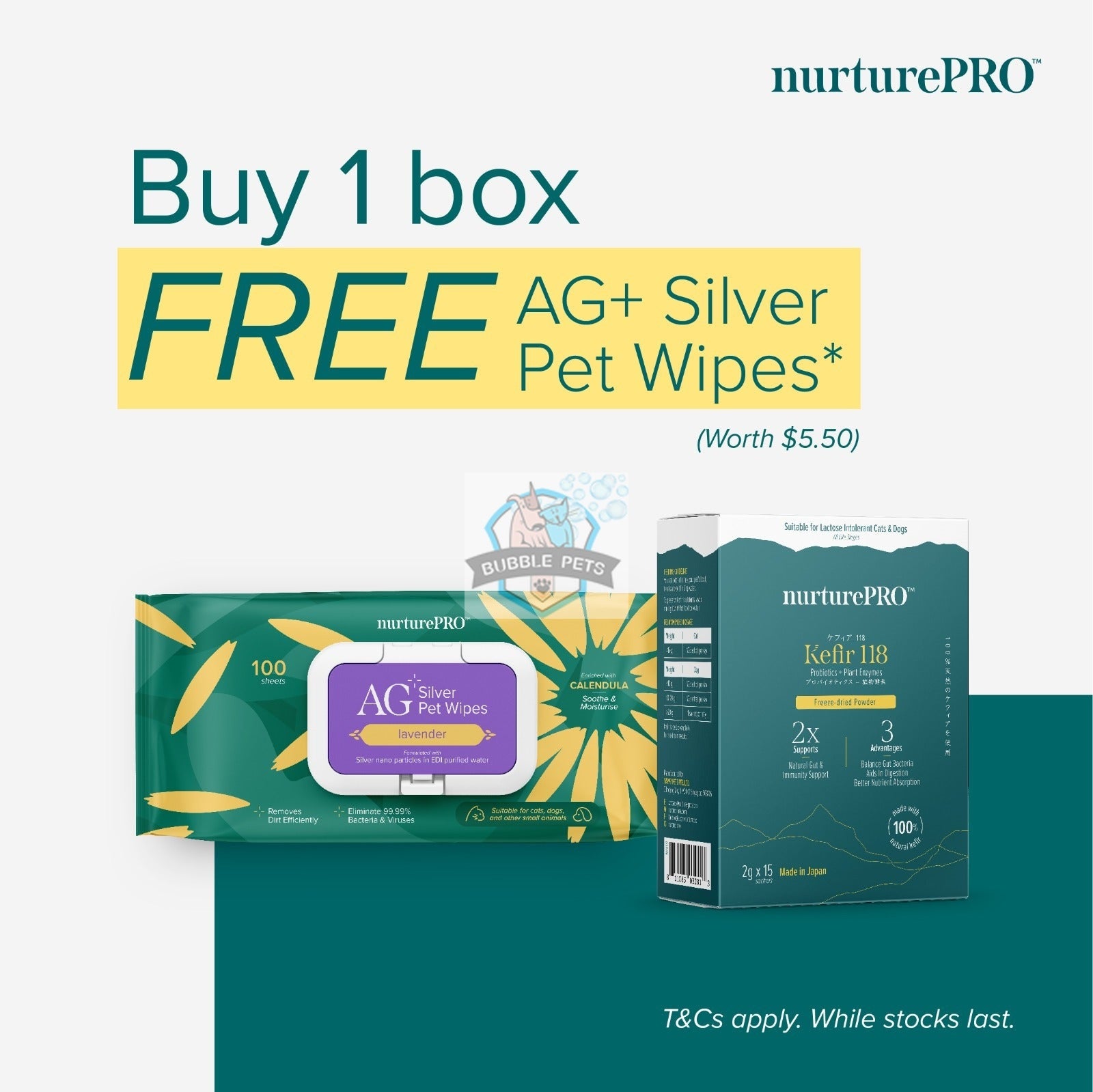 AG+ Silver Pet Wipes Unscented - Nurture Pro