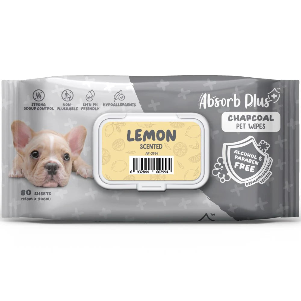Absorb Plus Charcoal Lemon Scented Pet Wipes (3 Pack Promo)