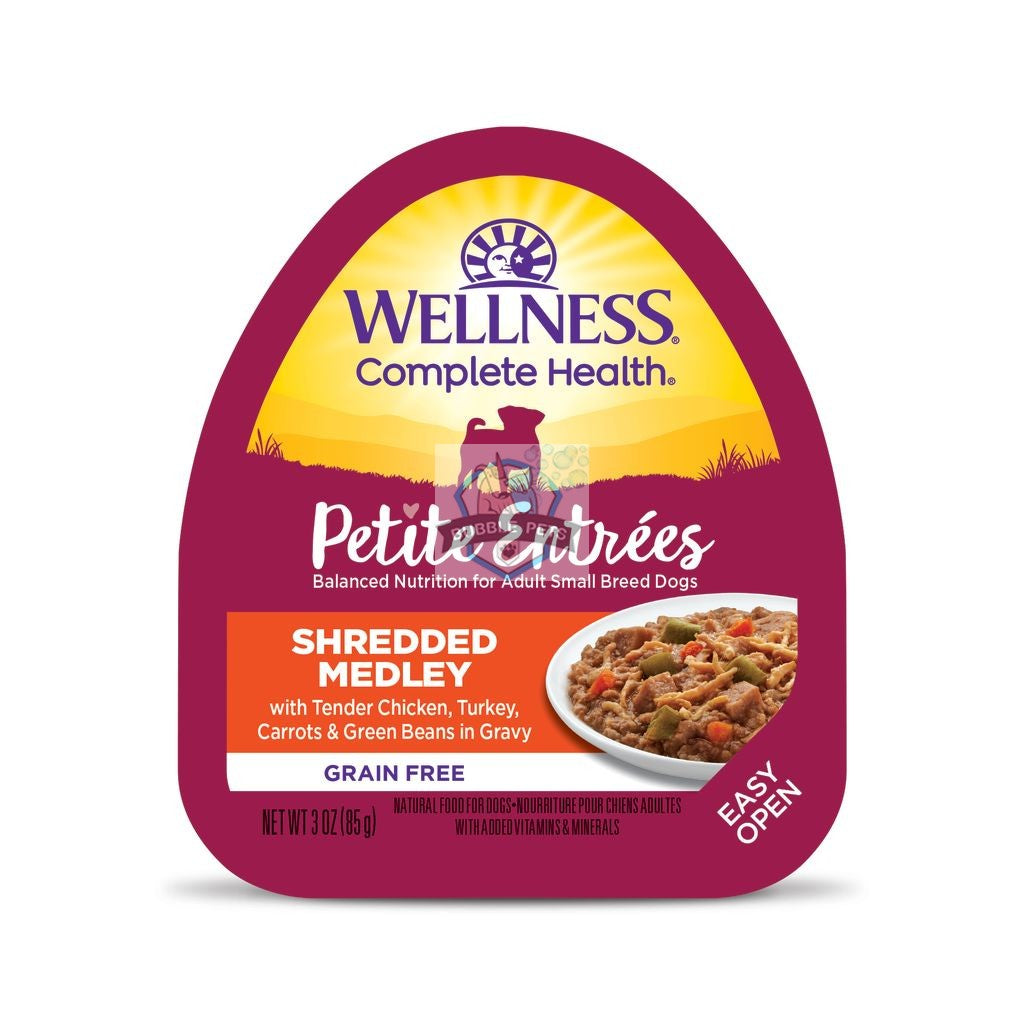 Wellness Petite Entrees Shredded Medley Tender Chicken, Turkey, Carrots & Green Beans Cup Tray Dog Food