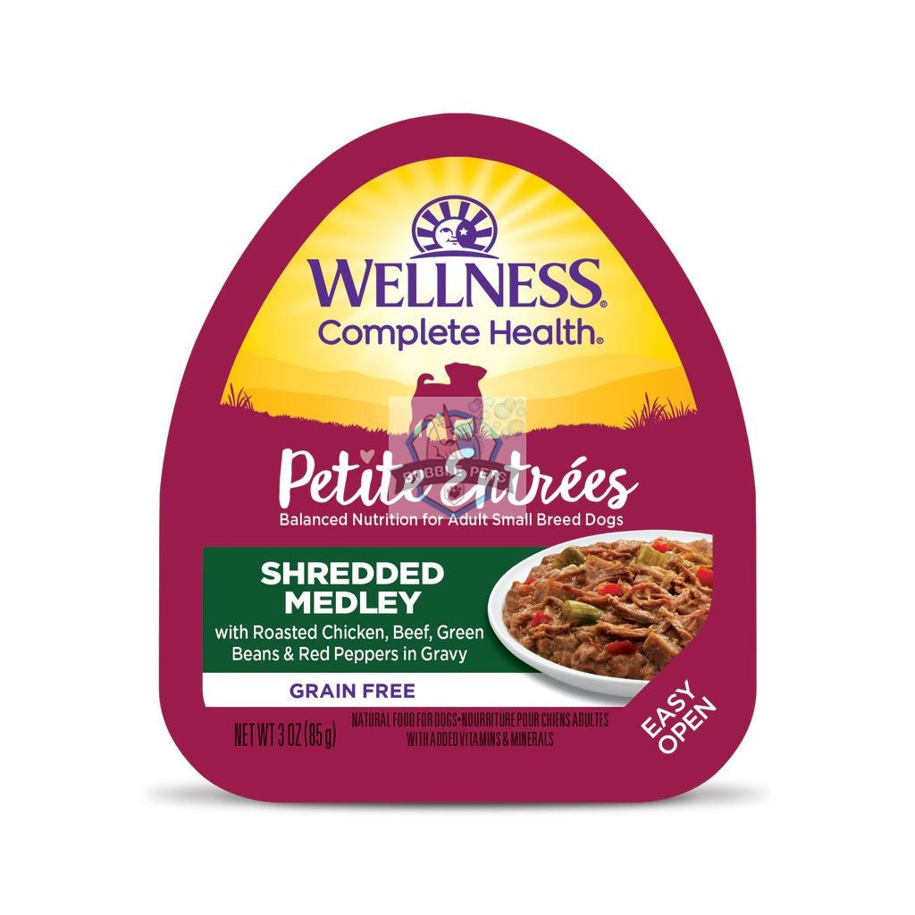 Wellness Petite Entrees Shredded Medley Roasted Chicken, Beef, Green Beans & Red Peppers Cup Tray Dog Food