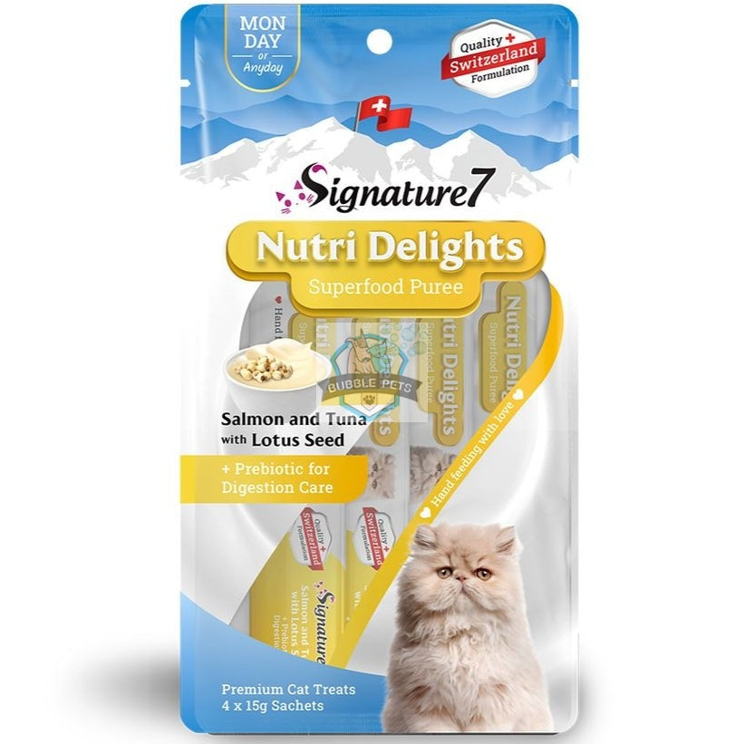 Signature7 Cat Nutri Delights Superfood Puree - Salmon and Tuna with Lotus Seeds for Digestion