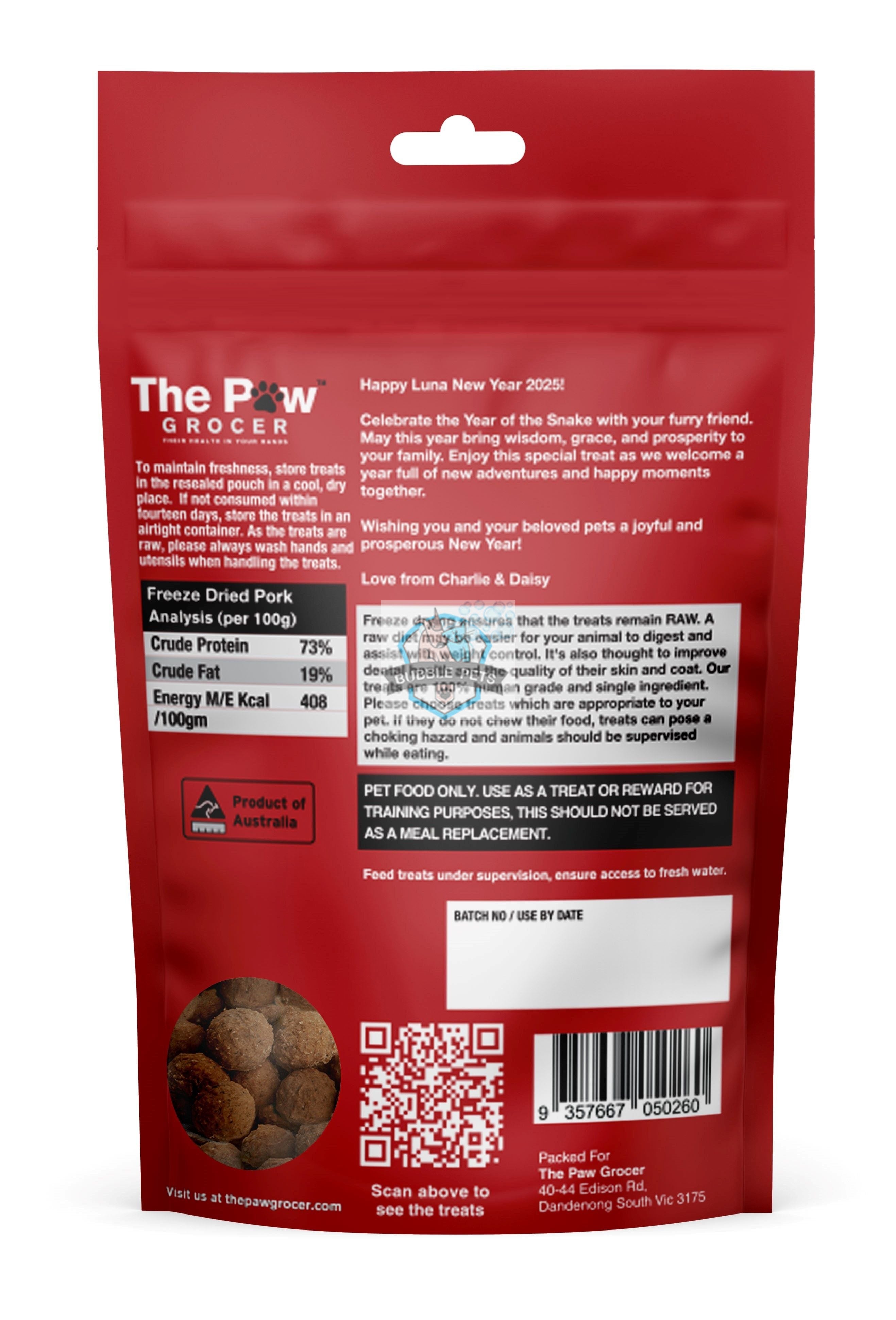 The Paw Grocer Pork Heart Freeze Dried Single Protein Cat & Dog Treats (Red Label - Lunar New Year Limited Edition)