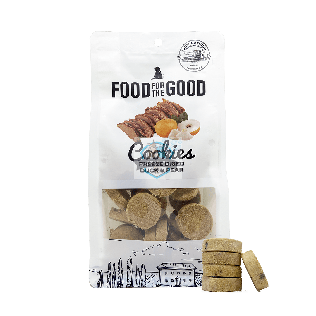 25% PROMO: Food For The Good Freeze Dried Duck and Pear Cookies Treats for Dogs & Cats