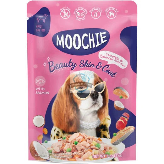 Moochie Beauty Skin & Coat Salmon Grain-Free Adult Pouch Dog Food 85g x 12