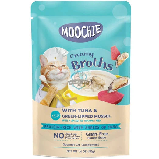 Moochie Creamy Broths With Tuna & Green-Lipped Mussel Grain-Free Pouch Cat Food