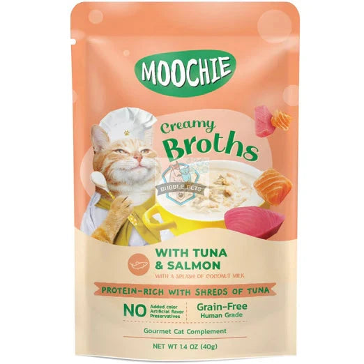 Moochie Creamy Broths With Tuna & Salmon Grain-Free Pouch Cat Food