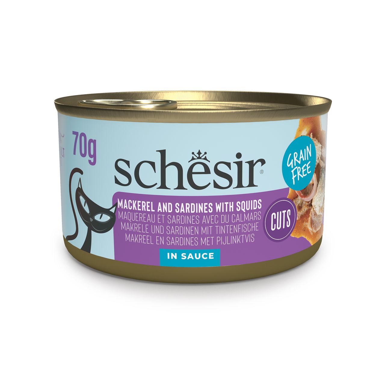 Schesir Grill Mackerel and Sardines Fillets with Squids in Sauce Wholefood Canned Wet Cat Food