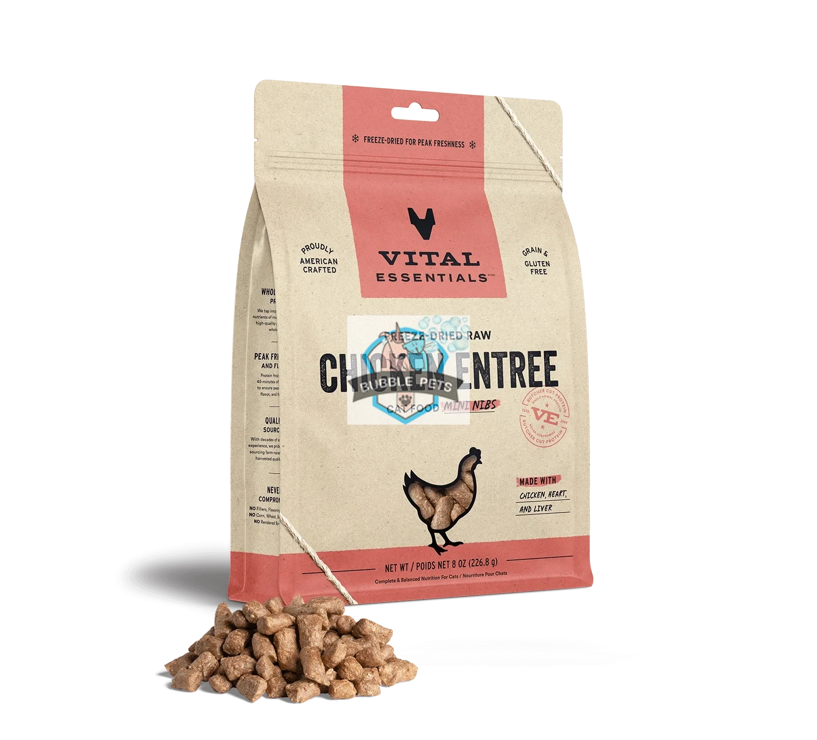 (3 PKTS BUNDLE) Vital Essentials Freeze Dried Raw Complete Meals for Cats - Mini-Nibs [8oz]