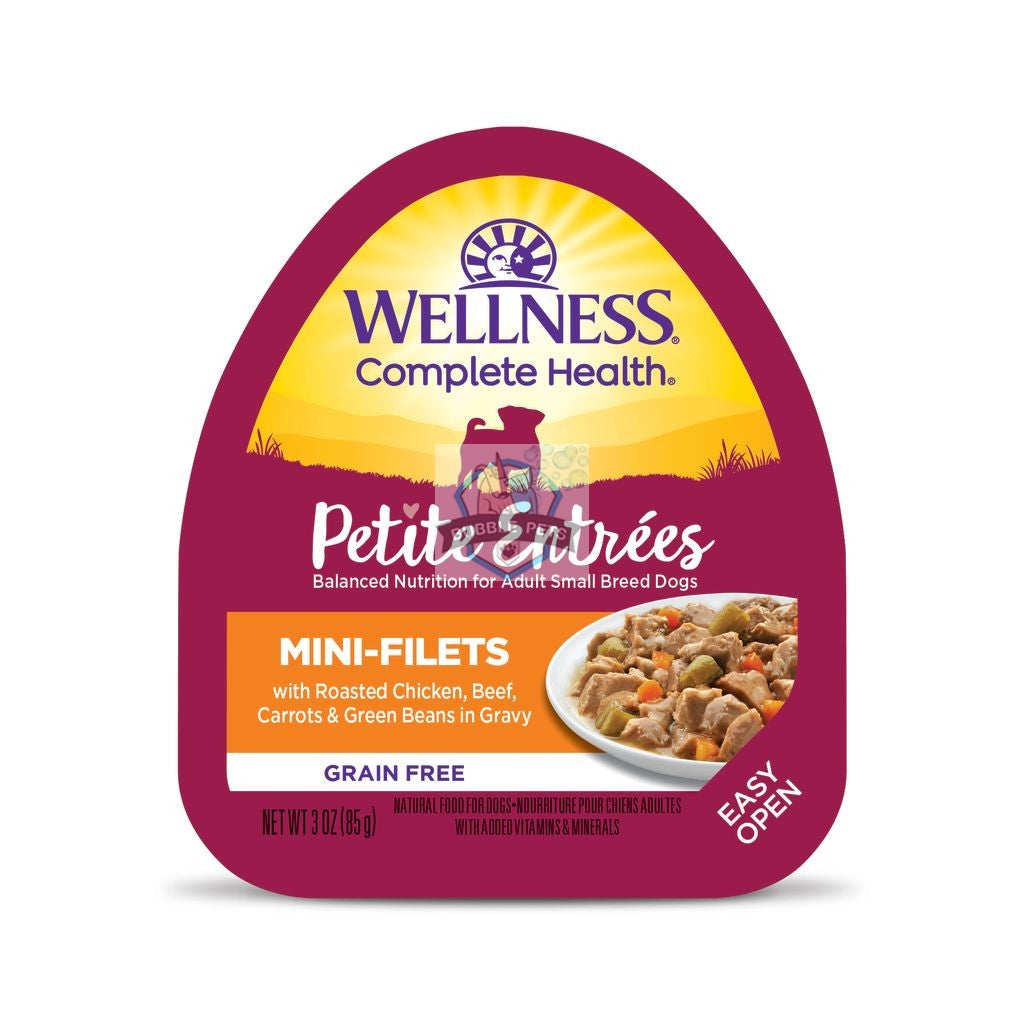 Wellness Petite Entrees Mini-Filets Roasted Chicken, Beef, Carrots & Green Beans in Gravy Cup Tray Dog Food