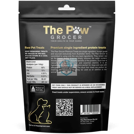 The Paw Grocer Duck Liver Freeze Dried Single Protein Cat & Dog Treats (Black Label)