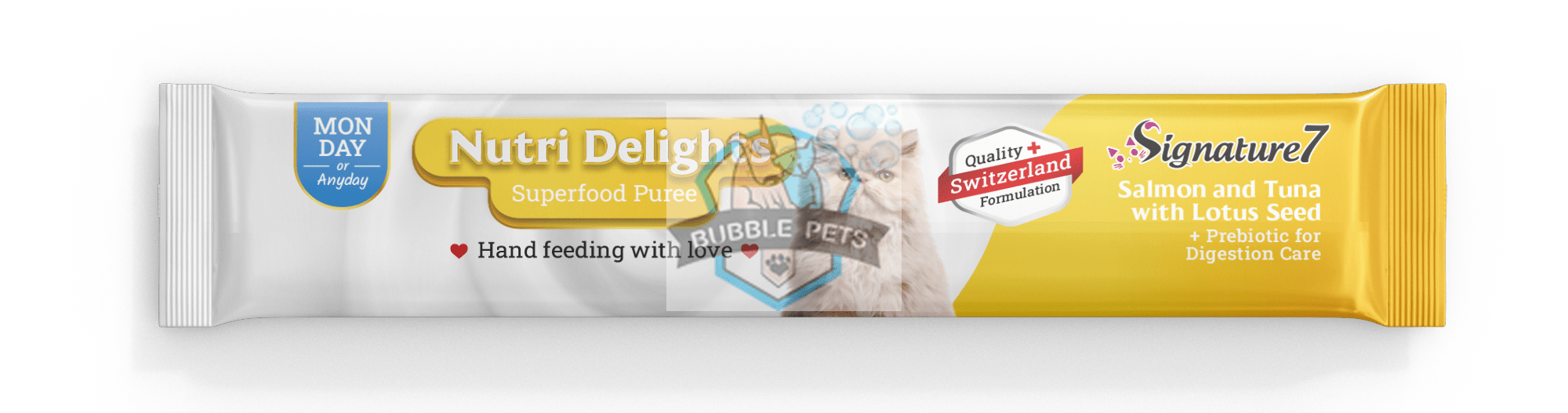 Signature7 Cat Nutri Delights Superfood Puree - Salmon and Tuna with Lotus Seeds for Digestion
