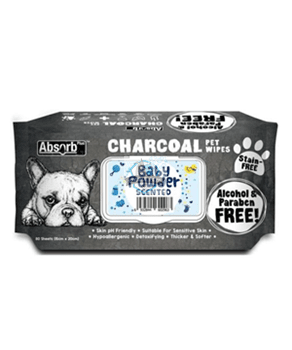 Absorb Plus Charcoal Baby Powder Scented Pet Wipes (3 Packs Promo)