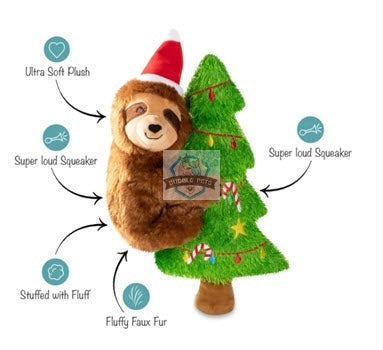 PROMO PLAY Merry Slothmas Squeaky Plush Dog Toy