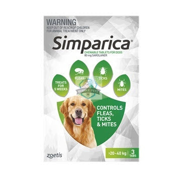 Simparica Chewable Tablets for Dogs, 44.1-88 lbs/ 20-40kg (Green Box)