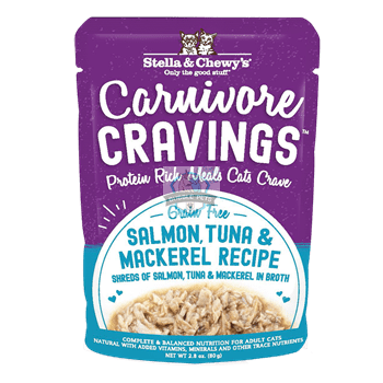 Stella & Chewy's Carnivore Cravings (Salmon, Tuna & Mackerel) in Broth Pouch Cat Food