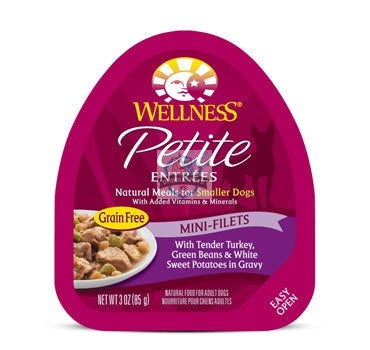 Wellness Petite Entrees Mini-Filets Tender Turkey, Green Beans & White Sweet Potatoes in Gravy Cup Tray Dog Food