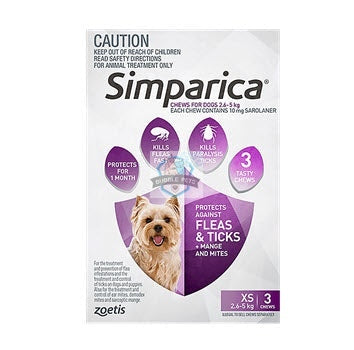 Simparica Chewable Tablets for Dogs, 5.6-11 lbs/ 2.6-5kg (Purple Box)
